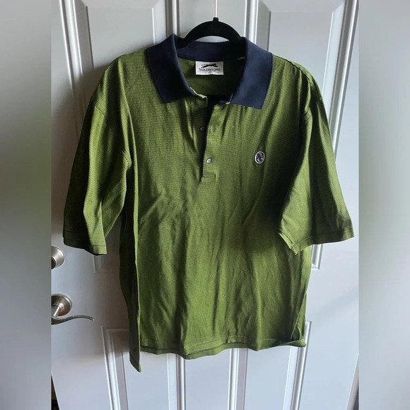 SLAZENGER Men’s Golf Polo Green  L  Logo 100% Cotton Soft Stretch Short Sleeve - Picture 1 of 6